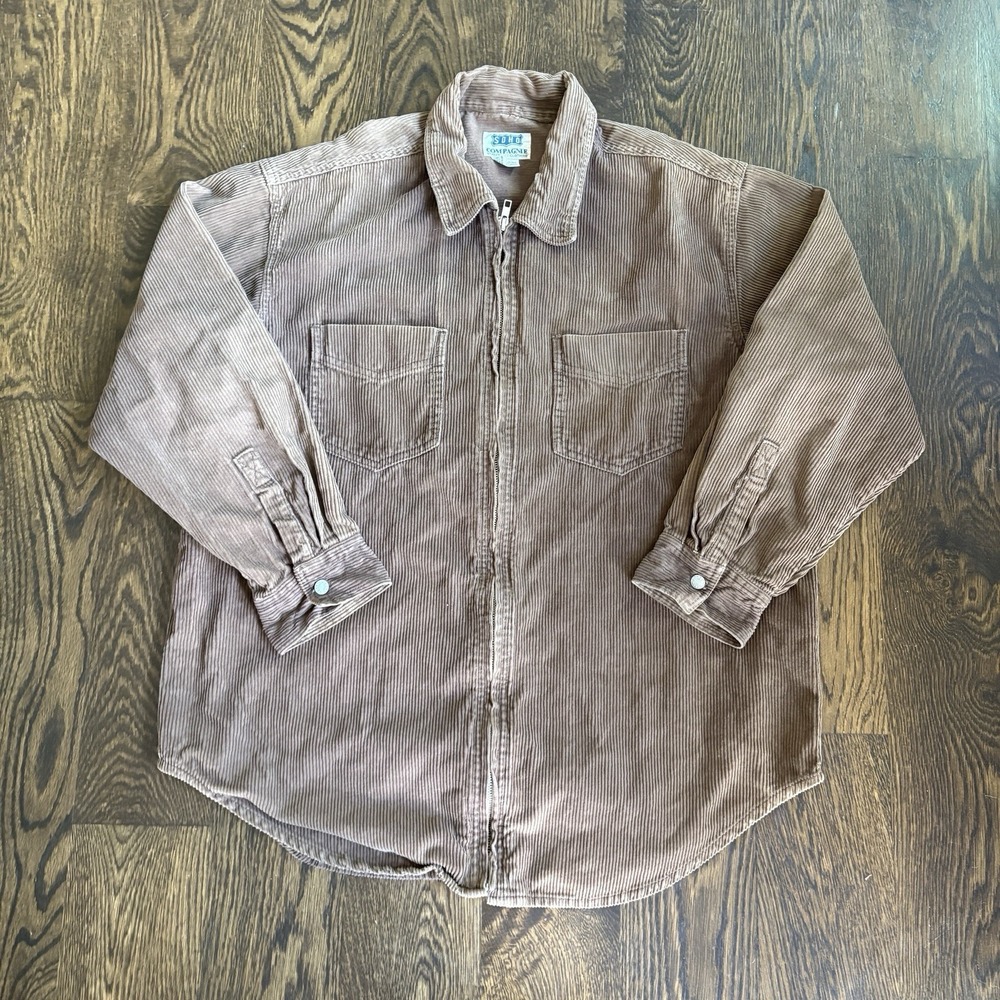 Vtg 90s Soho Compagnie Corduroy Zip Jacket Shirt Shacket Brown L Workwear Indie